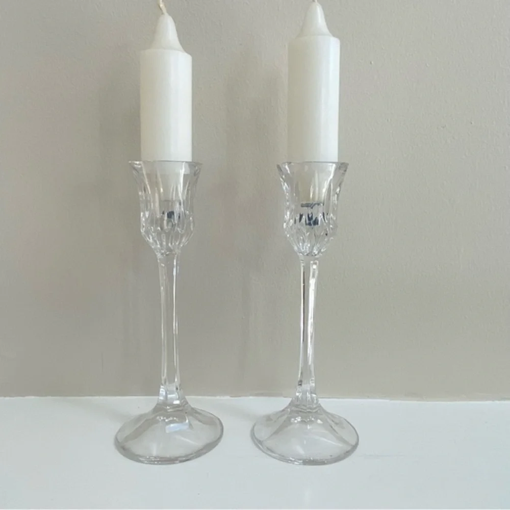 Mikasa Crystal Glass Icicles Tulip Shaped Candle Holders Set of 2 NWOT